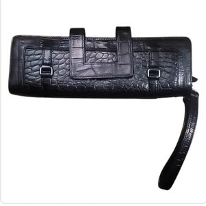 Bunny black faux alligator crocodile leather clutch slim wristlet purse handbag
